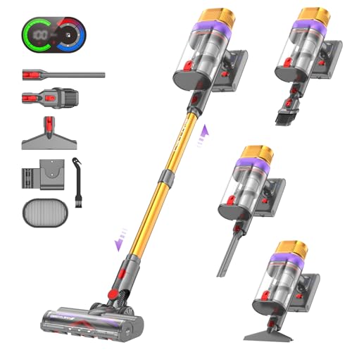 Vistefly V15 Ultra Akku Staubsauger, 48000Pa 600W 70Mins Staubsauger Kabellos mit Doppeldisplay,