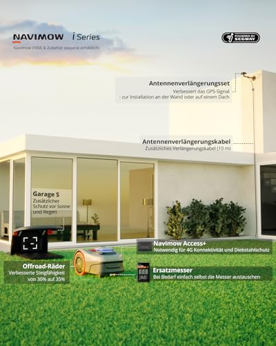 Navimow i105E Mähroboter ohne Begrenzungskabel, Empf. 500 m², Max. 600 m², RTK+Vision Rasenmäher Roboter Testsieger,