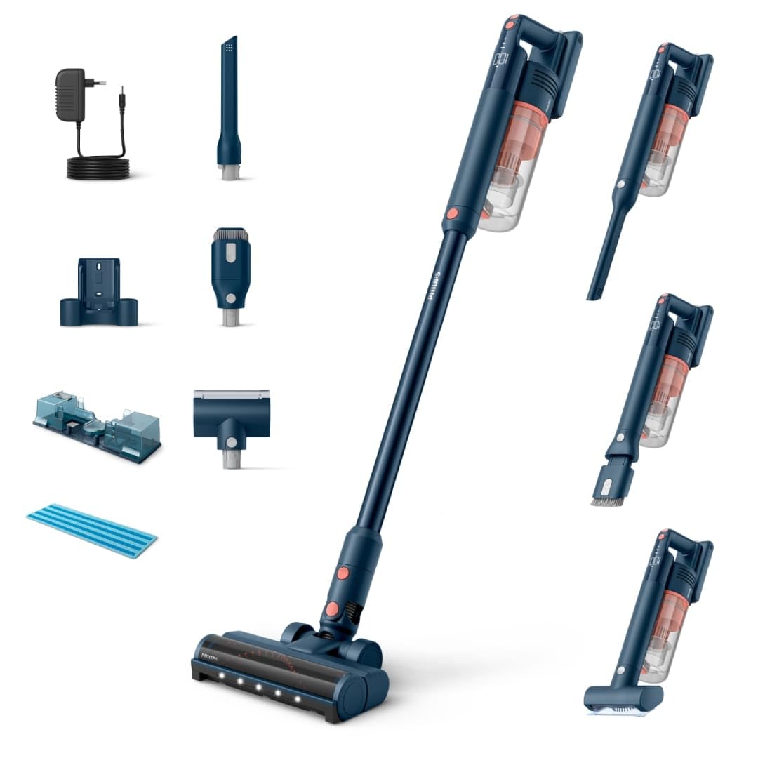 Philips 5000-Serie Kabelloser Staubsauger, für Weiche und Harte Böden, Holzböden, Aufsteckbares Aquamodul, leicht 1,5kg, 60 Minuten Laufzeit,