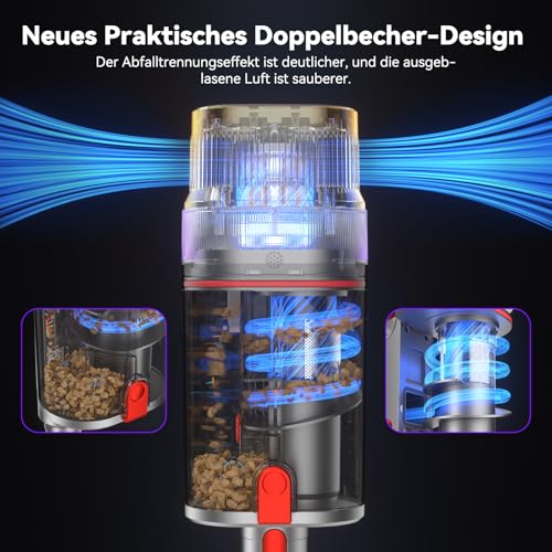 Vistefly V15 Ultra Akku Staubsauger, 48000Pa 600W 70Mins Staubsauger Kabellos mit Doppeldisplay,