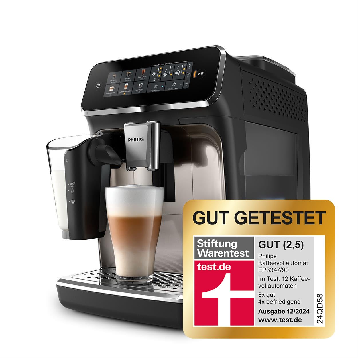 Philips 3300 Series Kaffeevollautomat - 6 Getränke, Modernes Farb-Touchscreen-Display, LatteGo-Milchsystem, SilentBrew,