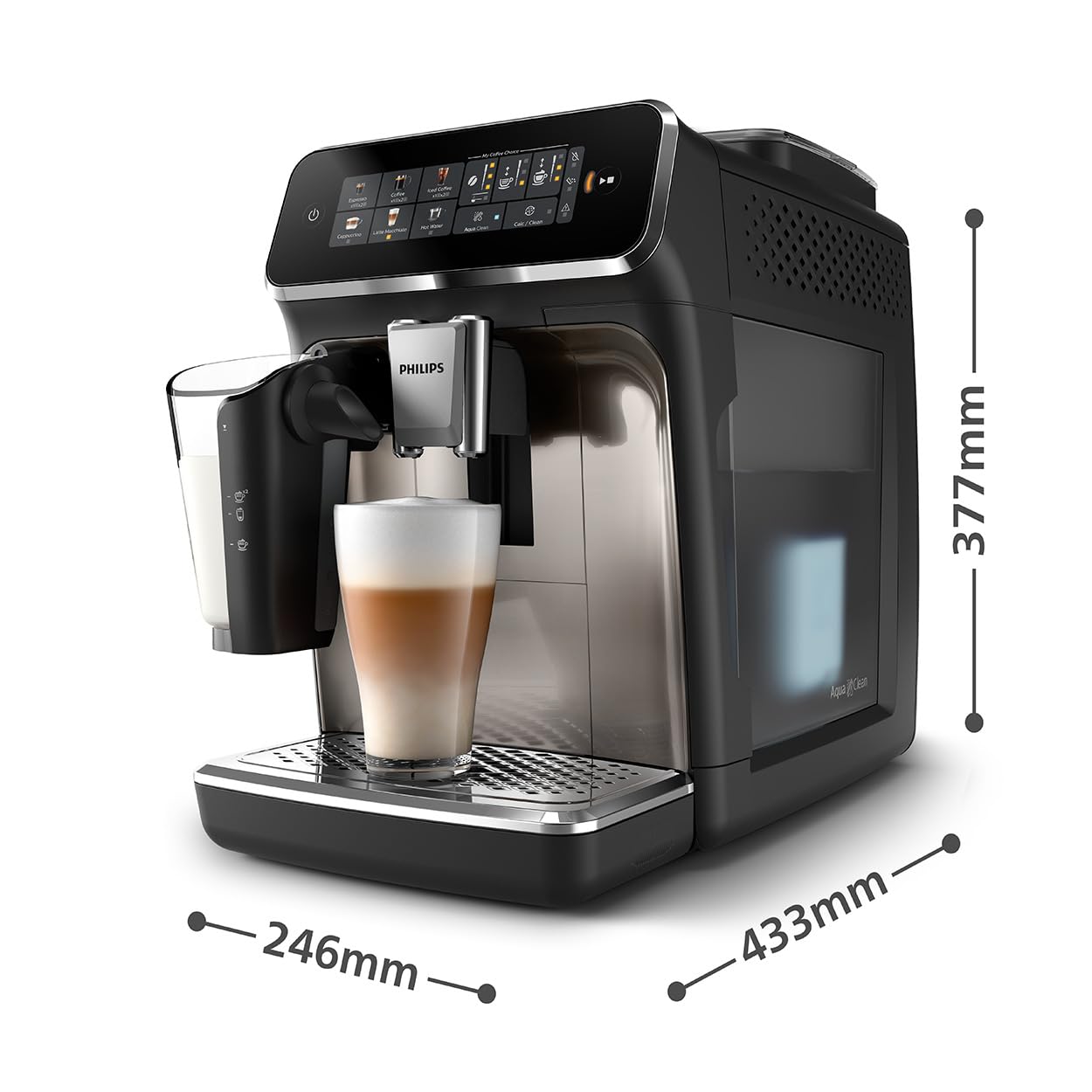Philips 3300 Series Kaffeevollautomat - 6 Getränke, Modernes Farb-Touchscreen-Display, LatteGo-Milchsystem, SilentBrew,
