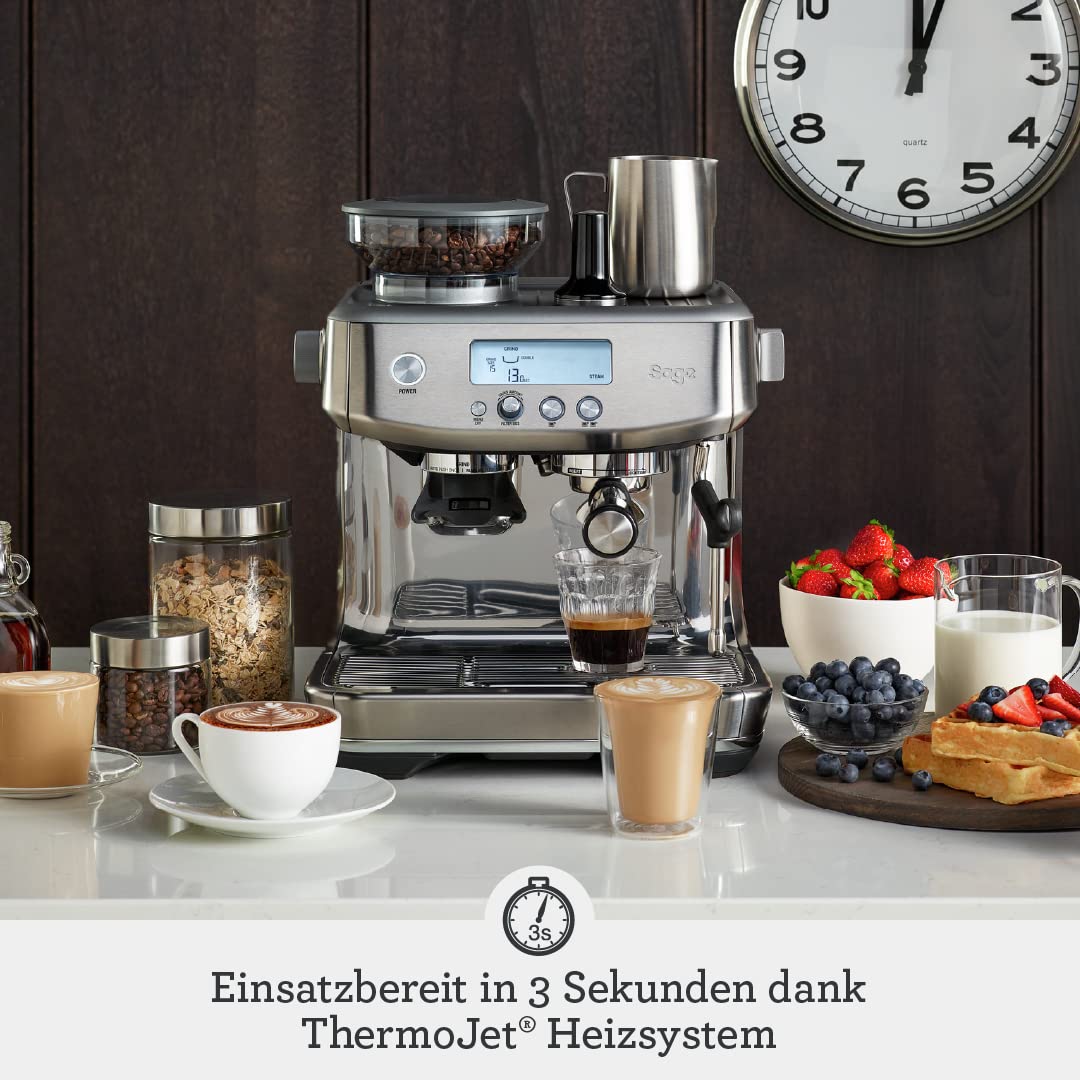 Sage Appliances Barista Pro Espressomaschine und Kaffeemaschine mit Milchaufschäumer, Siebträgermaschine, SES878, Gebürsteter Edelstahl