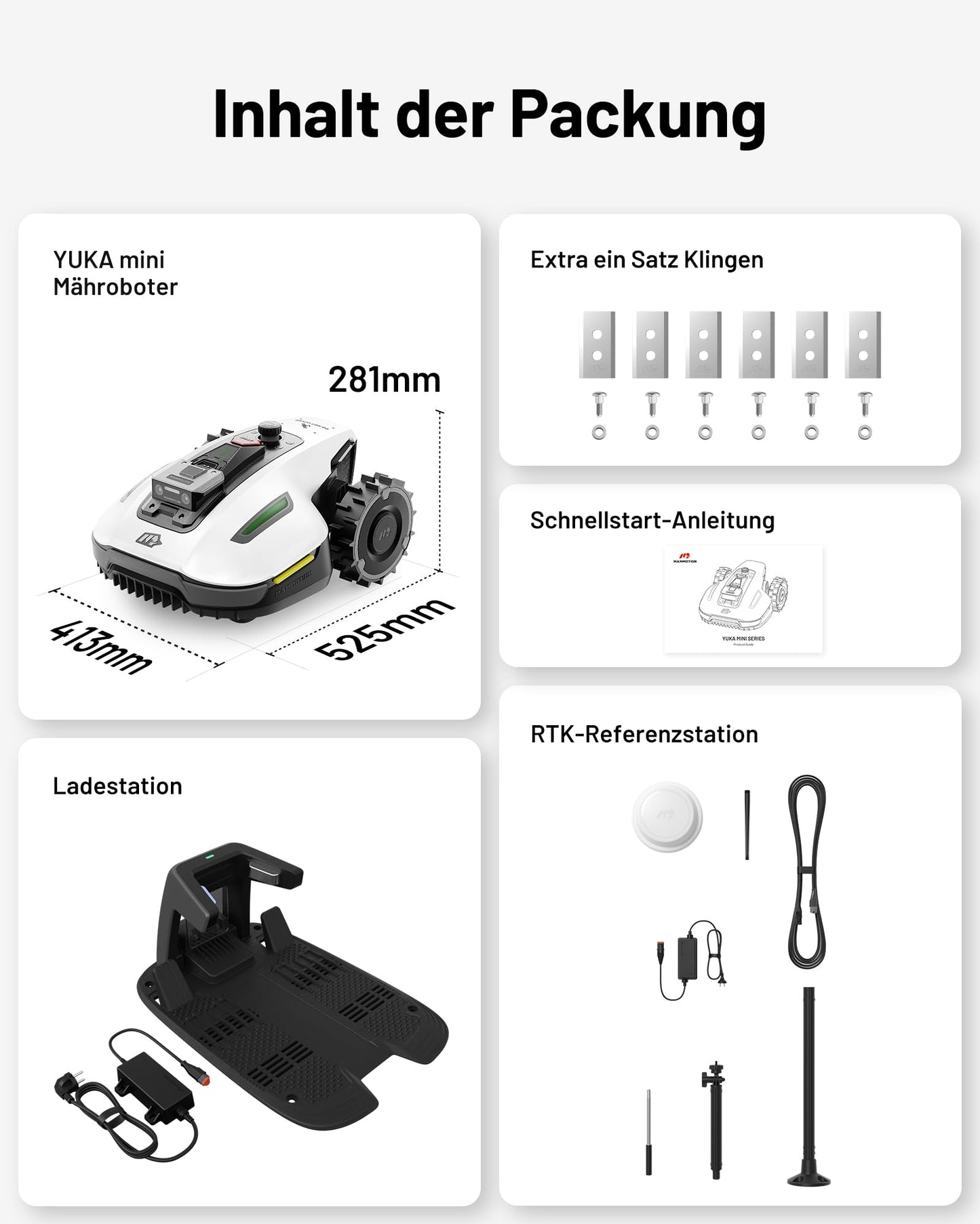 MAMMOTION YUKA Mini 500 Mähroboter ohne Begrenzungskabel, NetRTK+Vision, Keine RTK-Antenne erforderlich,