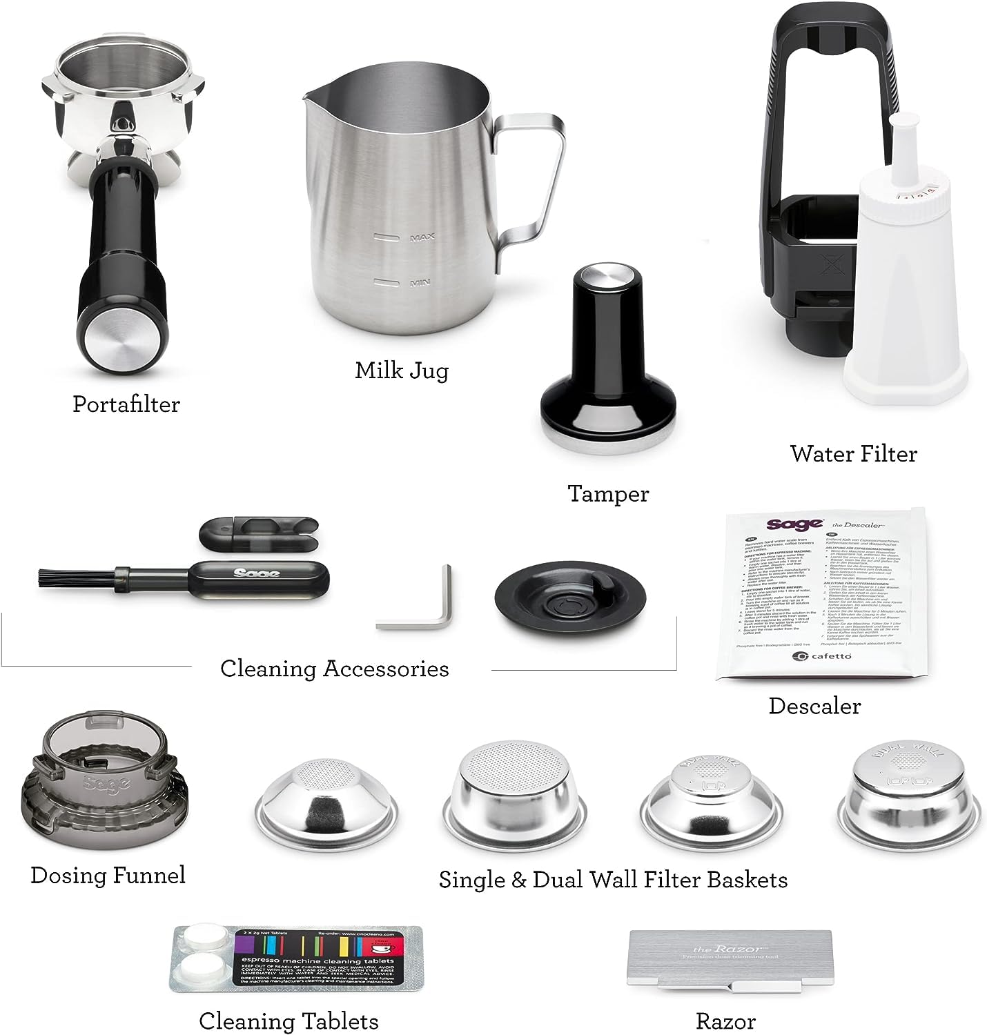 Sage Appliances Barista Pro Espressomaschine und Kaffeemaschine mit Milchaufschäumer, Siebträgermaschine, SES878, Gebürsteter Edelstahl