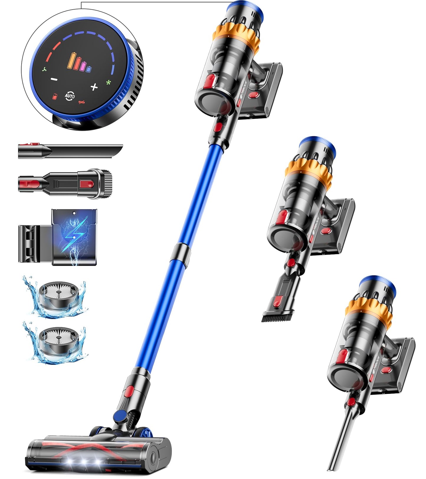MIBODE Akku Staubsauger, 45000Pa/550W/70Mins Staubsauger Kabellos mit Smart Display,