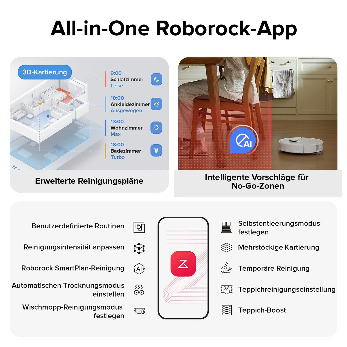 roborock Qrevo S Saugroboter mit Wischfunktion, 7000 Pa HyperForce® Reinigungsleistung, 45 dB(A) leises Trocknen,