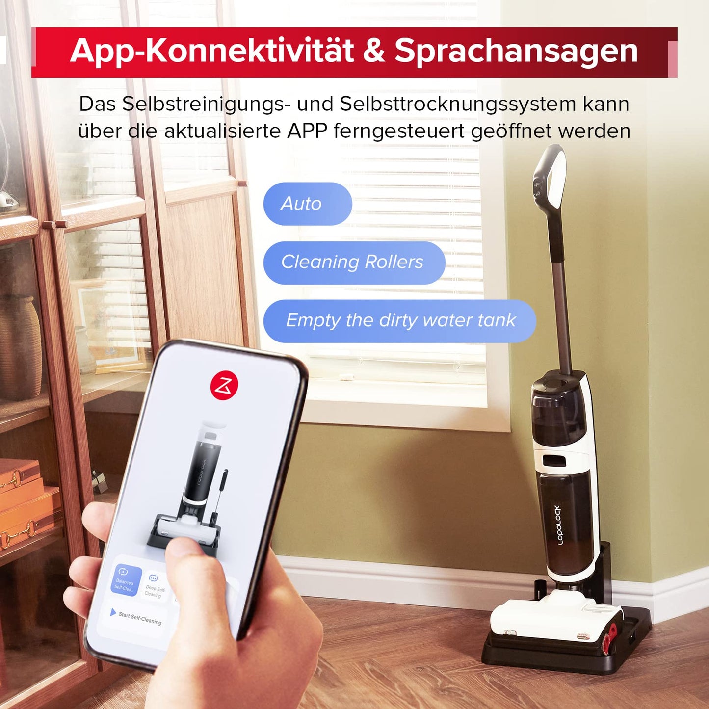 roborock Dyad Pro Nass Trockensauger Kabelloser Staubsauger 17000pa Automatische Trocknung & Selbstreinigend Wischsauger mit APP-Steuerung,