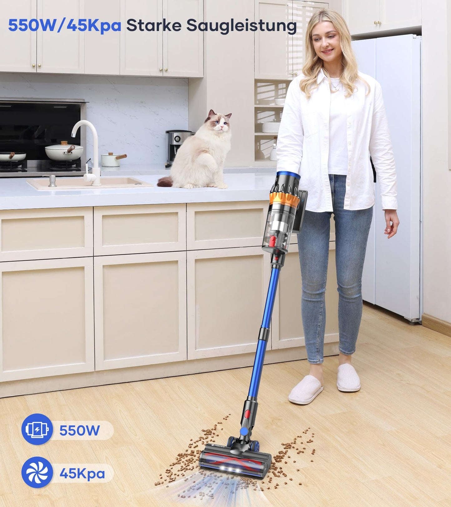 MIBODE Akku Staubsauger, 45000Pa/550W/70Mins Staubsauger Kabellos mit Smart Display,