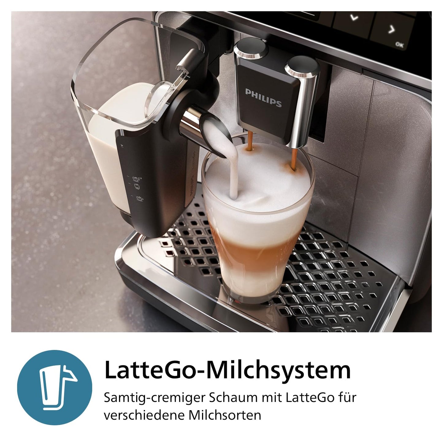 Philips 3300 Series Kaffeevollautomat - 6 Getränke, Modernes Farb-Touchscreen-Display, LatteGo-Milchsystem, SilentBrew,