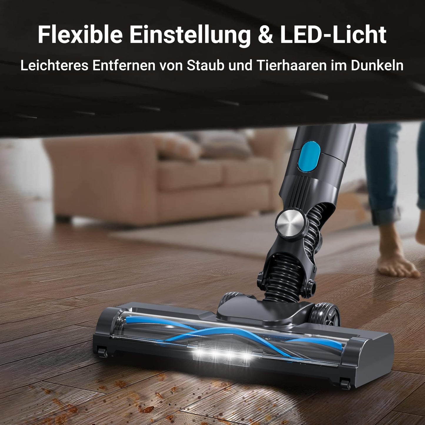 Akku Staubsauger, 45000Pa/550w/65Mins Staubsauger Kabellos mit LED-Touchscreen, 1.5L Staubabscheider,