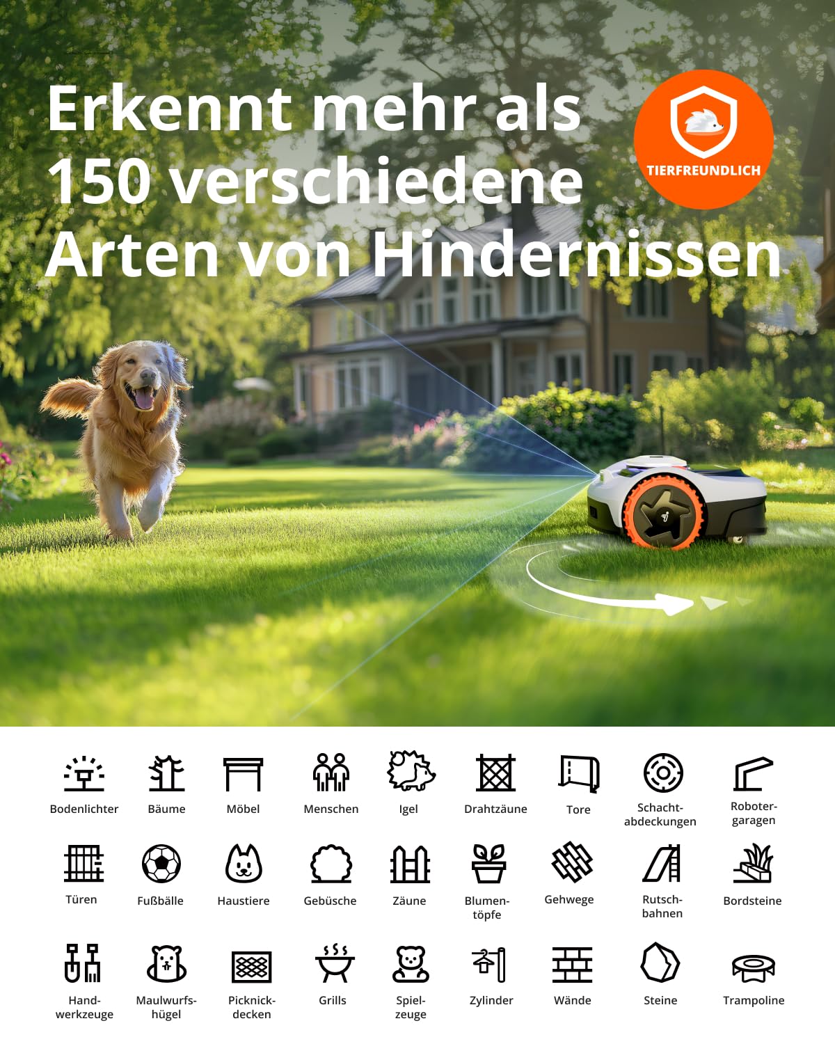 Navimow i105E Mähroboter ohne Begrenzungskabel, Empf. 500 m², Max. 600 m², RTK+Vision Rasenmäher Roboter Testsieger,