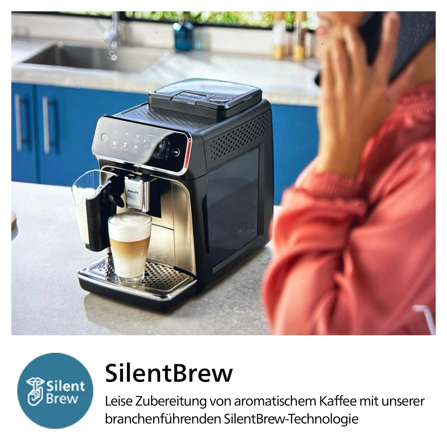 Philips 3300 Series Kaffeevollautomat - 6 Getränke, Modernes Farb-Touchscreen-Display, LatteGo-Milchsystem, SilentBrew,
