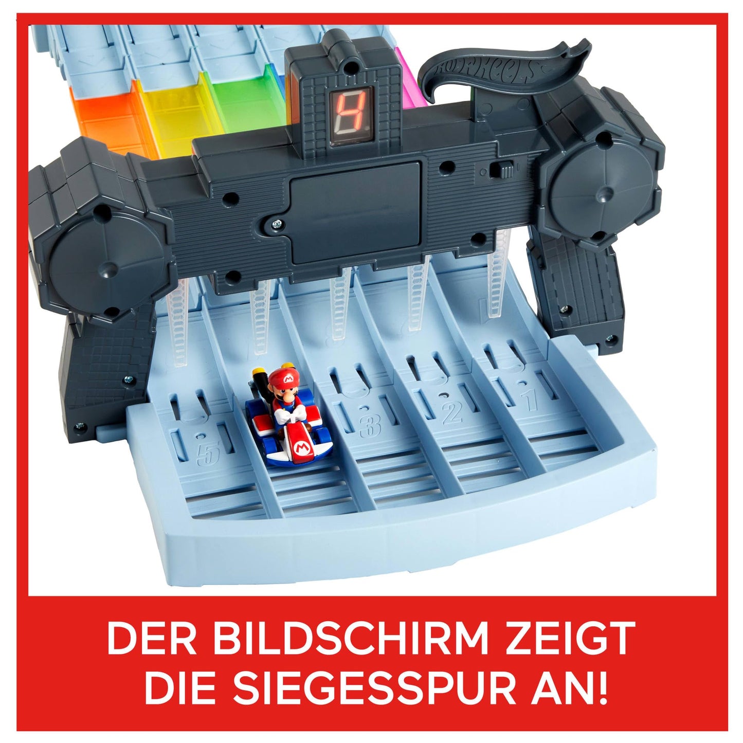 Hot Wheels Mario Kart Autorennbahn in Regenbogen Farben, inkl. 2 Spielzeugautos (Mario & King Boo), mit Beleuchtung und Geräuschen,