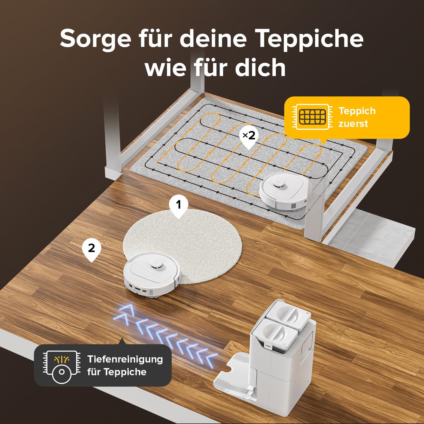 roborock Qrevo S Saugroboter mit Wischfunktion, 7000 Pa HyperForce® Reinigungsleistung, 45 dB(A) leises Trocknen,