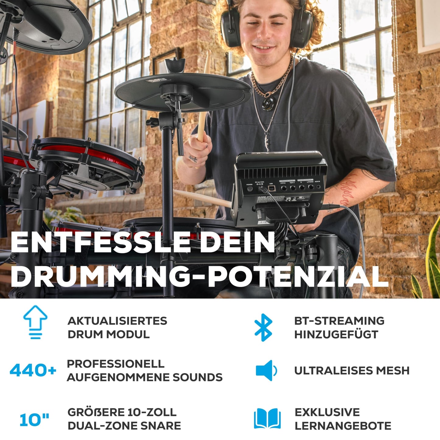 Alesis Nitro Max Kit Elektronische Schlagzeug mit Quiet Mesh Pads, 10"