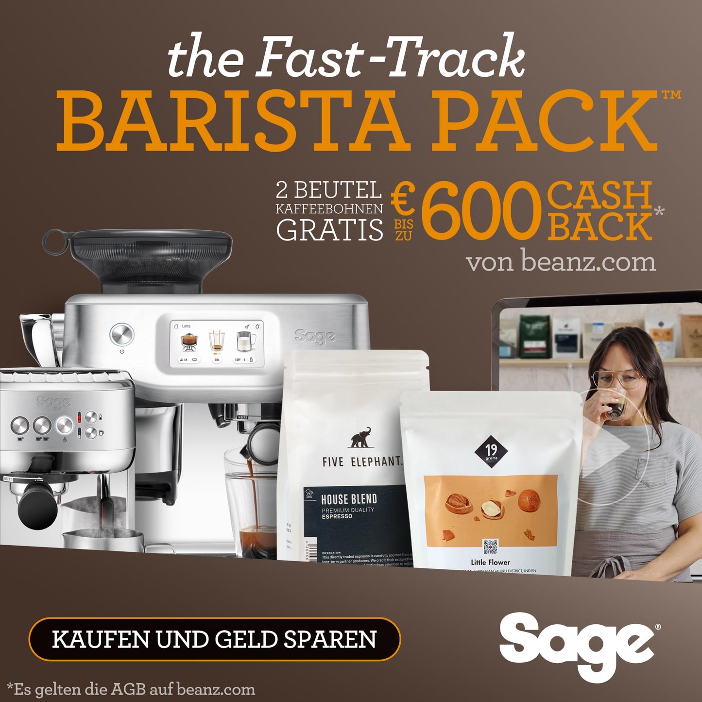Sage - The Barista Express - Kaffeemaschine mit manuellem Milchaufschäumer & integriertem Mahlwerk - 16 Mahlgradeinstellungen,