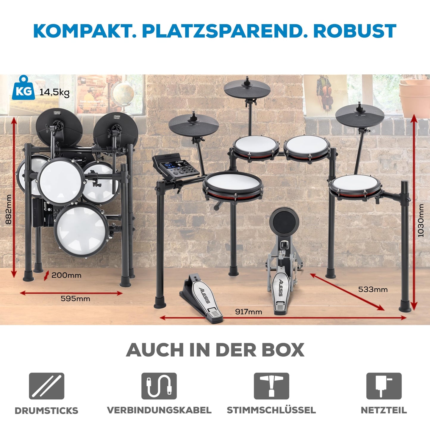 Alesis Nitro Max Kit Elektronische Schlagzeug mit Quiet Mesh Pads, 10"