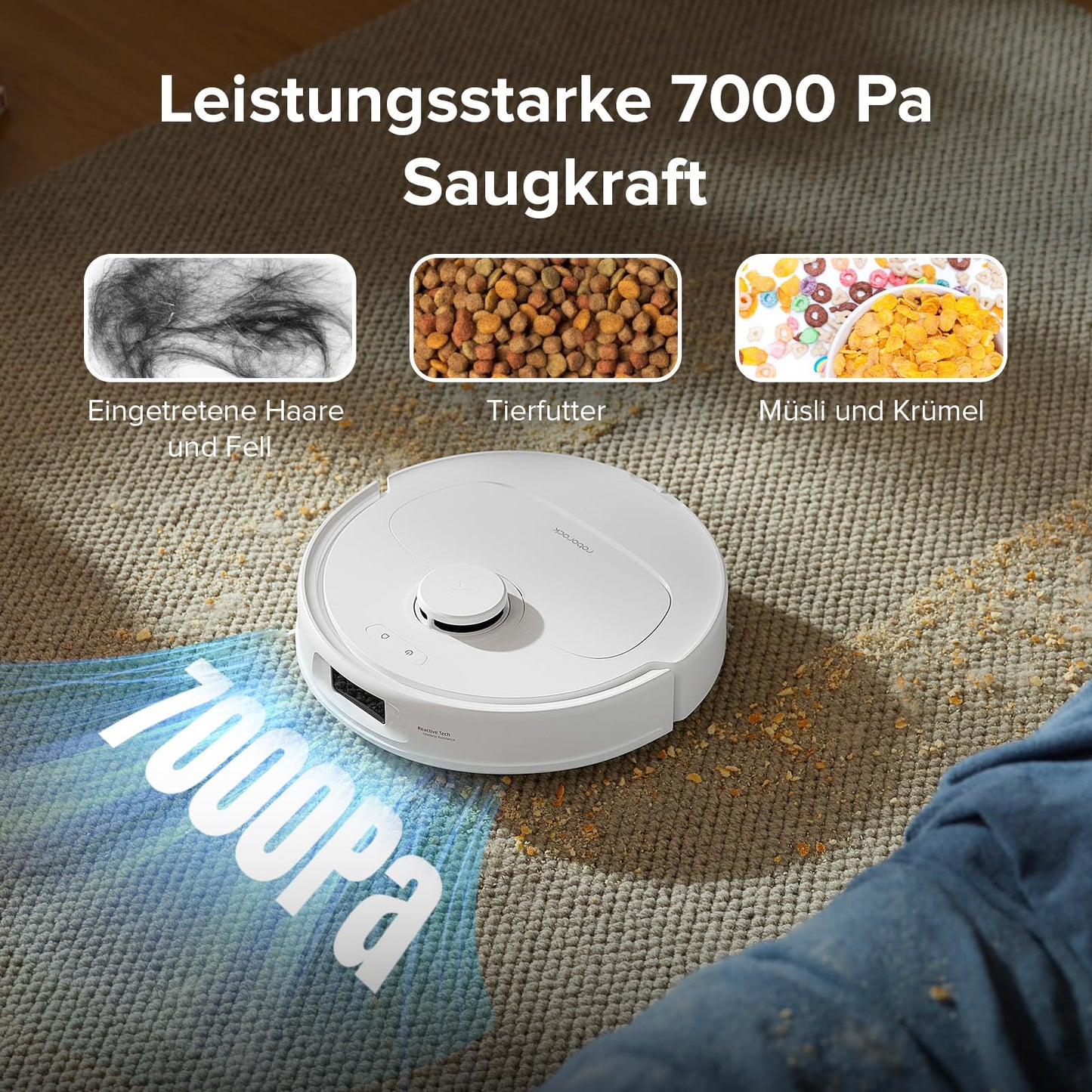 roborock Qrevo S Saugroboter mit Wischfunktion, 7000 Pa HyperForce® Reinigungsleistung, 45 dB(A) leises Trocknen,