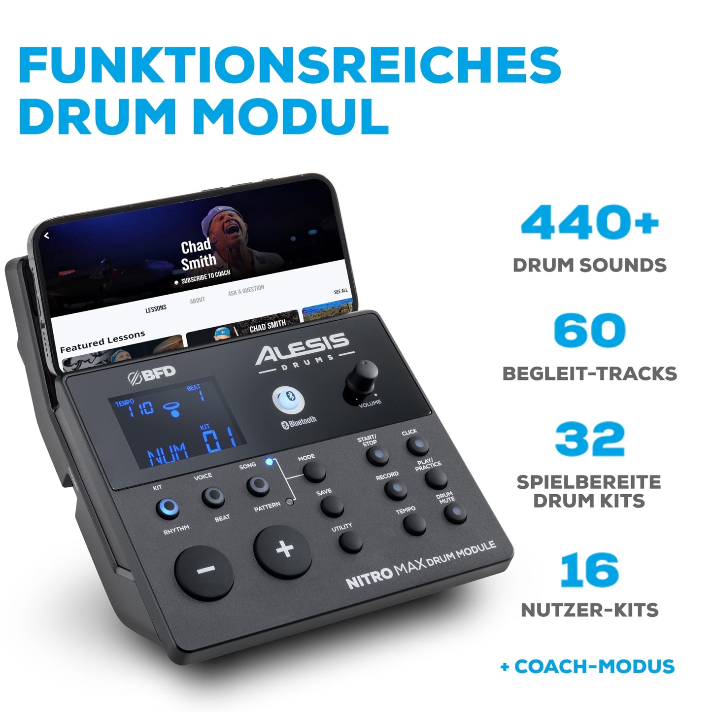 Alesis Nitro Max Kit Elektronische Schlagzeug mit Quiet Mesh Pads, 10"