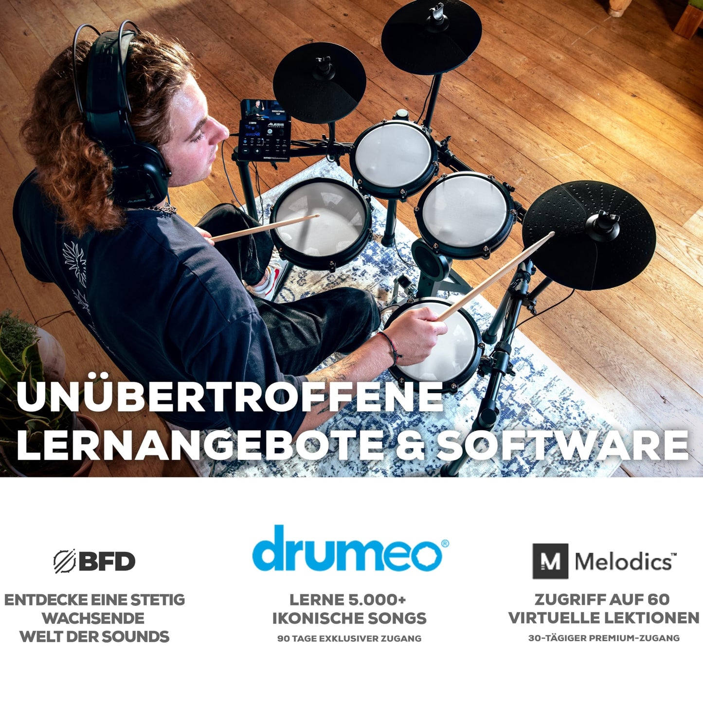 Alesis Nitro Max Kit Elektronische Schlagzeug mit Quiet Mesh Pads, 10"