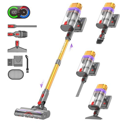 Vistefly V15 Ultra Akku Staubsauger, 48000Pa 600W 70Mins Staubsauger Kabellos mit Doppeldisplay,