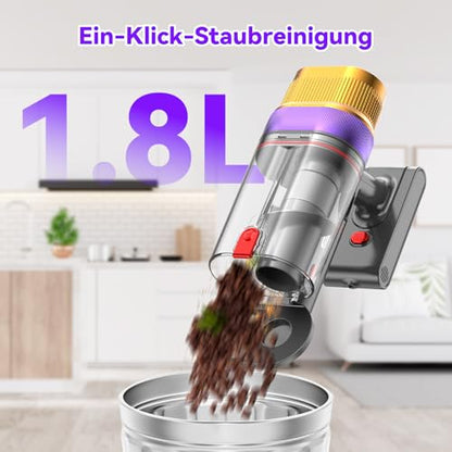 Vistefly V15 Ultra Akku Staubsauger, 48000Pa 600W 70Mins Staubsauger Kabellos mit Doppeldisplay,