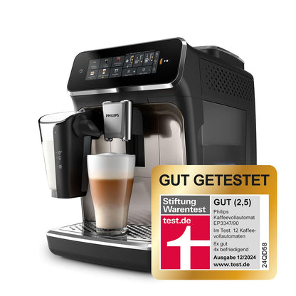 Philips 3300 Series Kaffeevollautomat - 6 Getränke, Modernes Farb-Touchscreen-Display, LatteGo-Milchsystem, SilentBrew,