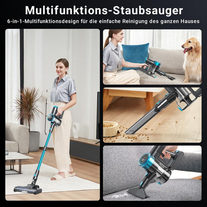 Akku Staubsauger, 45000Pa/550w/65Mins Staubsauger Kabellos mit LED-Touchscreen, 1.5L Staubabscheider,