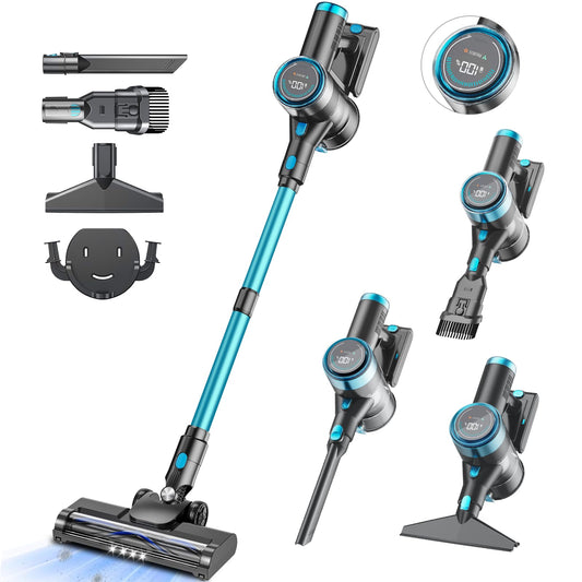 Akku Staubsauger, 45000Pa/550w/65Mins Staubsauger Kabellos mit LED-Touchscreen, 1.5L Staubabscheider,