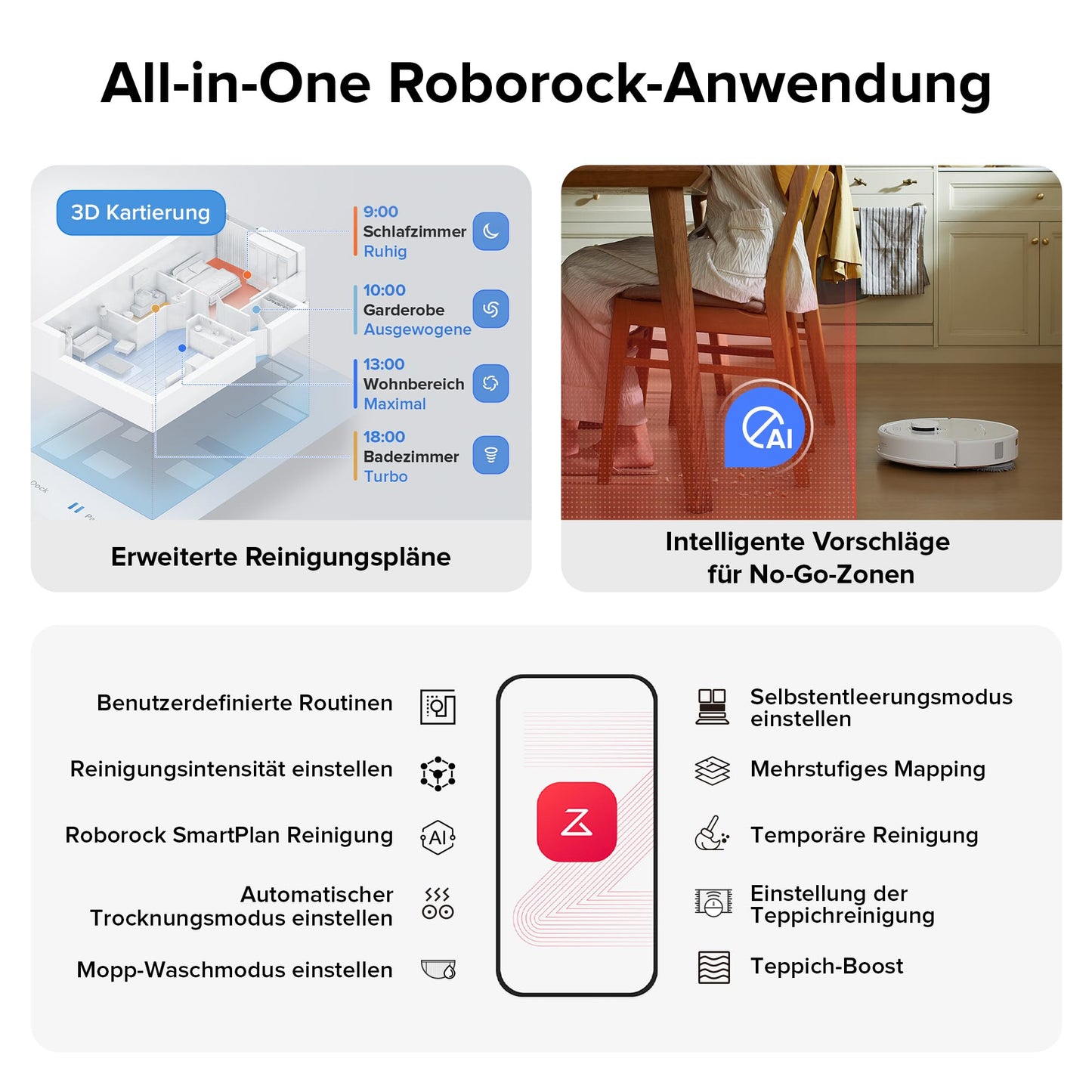 roborock Qrevo S Saugroboter mit Wischfunktion, 7000 Pa HyperForce® Reinigungsleistung, 45 dB(A) leises Trocknen,