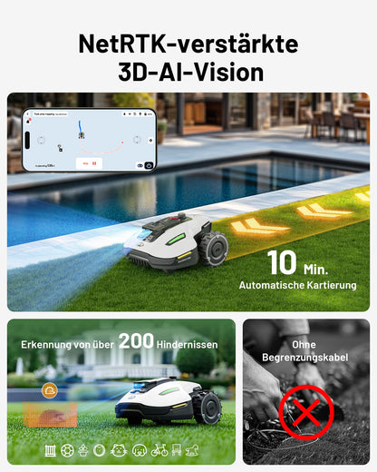 MAMMOTION YUKA Mini 500 Mähroboter ohne Begrenzungskabel, NetRTK+Vision, Keine RTK-Antenne erforderlich,